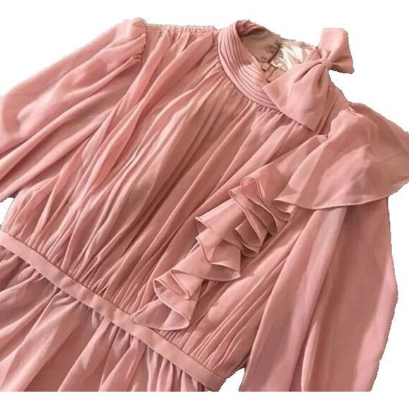 MAC DUGGAL WOMEN'S PINK DRAPED HIGH NECK LONG SLEEVED MINI DRESS SZ 4 NWT $298 - Picture 5 of 6